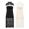 Ropa Europea y Americana Transfronteriza para Mujer AliExpress Venta Caliente Moda Cuello de Encaje con Abertura Vestido Bustier