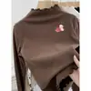Camiseta de Manga Larga de Felpa para Niñas, Capa Base para Otoño e Invierno, Tallas Mediana a Grande para Niños, Cuello Alto, Cálida, Top con Adorno de Volantes