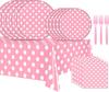 Pink Minnie Dot Festa de Aniversário Artigos de Mesa Bandeja de Papel Descartável Pink Dot Copo de Papel Toalha de Papel Mesa