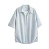 Camisa listrada de manga curta color block estilo retrô americano para homens e mulheres, novo estilo de verão, com zíper, corte solto, estilo japonês