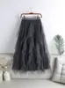 Falda de Algas Falda de Gasa Plisada Asimétrica Look Adelgazante Falda de Malla Nueva 2025 Falda de Longitud Media Verano para Mujer