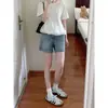Shorts de Mezclilla Azules Vintage para Mujer, Nuevo Estilo de Verano, Cuerpo en Forma de Pera, Tallas Grandes, Adelgazantes, Talla Grande, Pantalones Cortos Ajustados de Línea A para Petite