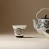 Xícara de Chá de Cerâmica com Padrão de Renda, Design Independente da Dinastia Tang e Song, Conjunto de Chá Kung Fu, Xícara Pequena Individual para Uso Doméstico