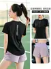 Camiseta de manga curta de alta elasticidade e secagem rápida para corrida e fitness ao ar livre de verão, plus size, plus size, feminina, modelagem solta, roupa esportiva para treino de yoga