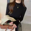 Talla grande/230 gramos, cuello con pespunte superior, cuello semi-alto, tacto de alta gama, suéter de punto para mujer, capa base, top cálido