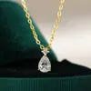 Collar Clavícula Colgante Pera Gota de Agua para Mujer Chapado en Oro de 14K Plata de Ley 925 Juego Completo Collar de Moissanita Exclusivo Transfronterizo
