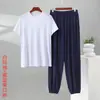 Nuevo traje casual de seda helada para hombre de verano, pantalones jogger de manga corta de verano, talla grande y holgada