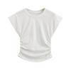Camiseta de manga corta con hombros descubiertos y color sólido estilo viento europeo y americano para mujer 2023 Verano chica guapa nena ajustada plisada delgada temperamento chaqueta