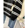 Sudadera de manga larga a rayas de color block estilo perezoso para mujer, talla grande, corte holgado, cuello redondo, adecuada para primavera y otoño, cubre el abdomen, top básico