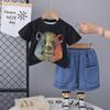 Terno de manga curta para meninos verão 2024 Novo estilo moderno bebê verão roupas casuais conjunto de duas peças para o cabelo