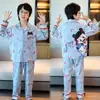 Pijama para niños, para niños, algodón peinado, manga larga, diseño lindo de dibujos animados, nuevo estilo primavera y otoño, conjunto de ropa para casa para niños mayores