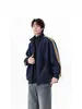 Moletom Cardigan de Três Listras em Cores Contrastantes Marca Tendência Masculina Solto Casual Jaqueta Gola Alta Top Esportivo Pesado para Casal