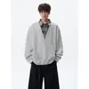 Sudadera con capucha de solapa a cuadros estilo americano de dos piezas falsas para hombre Talla grande Marca de moda Primavera/Otoño Estilo perezoso Camisa POLO de pareja Top