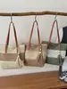 Bolsa Tote Casual Color Block Tecida em Palha Versátil Estilo Fresco Artístico Bolsa de Ombro para Viagem e Dia a Dia para Mulheres