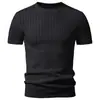 Comercio Exterior Verano Nuevo Camiseta Casual para Hombre Moda Europea y Americana Tendencia Jacquard Tejido de Punto de Manga Corta Camisa Suéter con Cuello