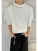 Camiseta Masculina Deconstruída Estilo Americano de Manga Longa, Primavera Cleanfit, Fresca e Estilosa, Top Base Oversized de Caimento Solto para Homens