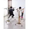 Estante de Exhibición Plegable de Doble Barra Móvil con Ruedas Espesor Piso Soporte Telescópico Ajustable Tendedero para Ropa