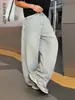 Jeans de pierna ancha de moda de alta gama con pedrería azul claro para hombre, pantalones vaqueros versátiles de cintura alta de pierna recta holgada estilo americano