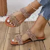 Sandalias planas de verano casuales para mujer, de punta abierta, con lentejuelas y punta redonda, talla grande