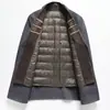 Cachecol de outono e inverno estilo acolchoado de penugem de ganso espesso comprimento médio lã dupla face casaco de lã corta-vento jaqueta de lã de negócios masculina