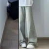 Jeans Feminino de Cor Clara Estilo Coreano Perna Reta Outono Novo Cintura Alta Emagrecedor Solto Nicho Perna Larga Caimento Calças Compridas