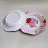 Vajilla de melamina imitación porcelana plato redondo estampado plato octagonal con calcomanía blanca creativa plato de plato americano