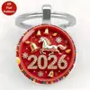 Chaveiro Pingente Redondo de Vidro Padrão Série Cavalo 2026 Venda Quente Transfronteiriça Decoração de Carro Ornamento Pendurado