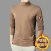 Camiseta de manga larga de punto para hombre, de cuello medio alto, forrada de forro polar, gruesa, doble cara, terciopelo alemán, capa base, importada