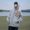 Moletom com Capuz Estampado de Desenho Americano High Street Tendência Nacional Outono e Inverno Lã Solto Pesado Pulôver Masculino Top Versátil