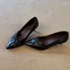 Zapatos planos súper suaves de piel de oveja con punta y detalle de lazo para mujer, tacones altos elegantes y versátiles de estilo francés para ir al trabajo