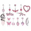 10 Peças de Combinação de Piercing de Umbigo Aço Inoxidável Coração de Pêssego Zircônia Argola de Umbigo Borboleta com Óleo Gotejante Moda Piercing Joia