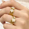 Mili Versátil Flor Noble Incrustada Circonio Acero Inoxidable Resistente al Color Moda de Gama Alta Conjunto de Anillos de Joyería para Mujeres