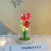 Tulipán Flor Artificial Cubierta de Vidrio Luminosa Decoración de Escritorio Regalo para el Día del Maestro Día de la Madre Luz Nocturna Creativa Regalo