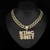 Colar com Pingente de Letra King USD Hit Cravejado com Diamantes 3D, Duas Fileiras, Corrente Cubana Tendência Hip-Hop Streetwear Europeu e Americano