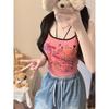 Camisola Graffiti Divertida de Chica Sexy para Mujer Verano 2025 Nueva Moda Ajustada Versátil Top Básico con Almohadillas en el Busto