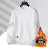 Moletom masculino com forro de fleece, estilo outono e inverno, gola redonda, manga longa, blusa básica, top casual solto versátil para homens
