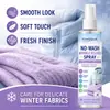 El spray quitamanchas y arrugas KineShineX para chamarras de plumas y suéteres es rápido para alisar telas, fresco y portátil, y no requiere planchado.