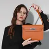 Bolso Kelly Vintage de Cuero Genuino para Mujer, Bolso de Hombro Cruzado de Piel de Vaca de Capa Superior de Alta Gama, Bolso de Hombro Cruzado Todo Fósforo para Mujer