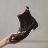 Botines de Tobillo de Cuero Grueso de Tacón Bajo con Punta Redonda Estilo Británico Chelsea con Textura de Piel de Oveja Suave para Mujer Invierno 2024