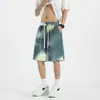 DK003 Calças de Cinco Pontos de Verão Shorts com Cordão Degradê Colorido Estampado Multicanal Soltos Casuais Moda Calças de Praia