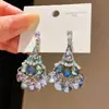 Pendientes vintage estilo palacio con pasador de plata y borlas en forma de abanico incrustadas con diamantes, pendientes versátiles de nicho franceses, sensación de lujo ligero y alta gama