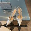 Elegantes zapatos de tacón pequeño estilo francés, zapatos puntiagudos de una sola capa para damas, tacones altos blancos de hada, sandalias de tacón de aguja con diamantes de imitación y punta cerrada para mujeres, verano