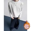 Camiseta desconstruída de manga comprida estilo americano para homens, moletom de outono com gola alta canelada de peso pesado, base de corte justo