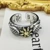Anillo de plata de ley s925 girasol graffiti para hombre, personalizado, retro, simple, tendencia, diseño de nicho europeo y americano, ins