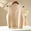 Nuevo chaleco cárdigan de punto cepillado para mujer con cuello en V de lana de cachemira para otoño e invierno, chaleco sin mangas de color liso para capas