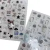 Adesivos de Unha Metalizados Prateados Y2K com Relevo DIY Feitos à Mão Estrela Doce Cool Laço Nuvem Cachorrinho Adesivos para Unhas Francesas