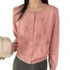 Cárdigan de Punto Gris de Alta Calidad con Flores 3D para Mujer, Nuevo Abrigo Suéter Corto Suave para Primavera y Otoño 2026