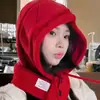 Gorro Cálido Integrado con Bufanda de Punto Grueso Cableada Coreana Chal Otoño Invierno