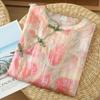 Toma Real de Nueva Camisa de Verano de Algodón y Lino de Alta Calidad, Estilo Retro Artístico, Botones, Adelgazante, Holgada, Casual, Estampada para Mujer
