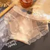 Encaje Francés Dulce Malla Transparente para Mujer Shorts de Tiro Bajo Frescos Transpirables Algodón Delgado en la Entrepierna Triángulo para Mujer